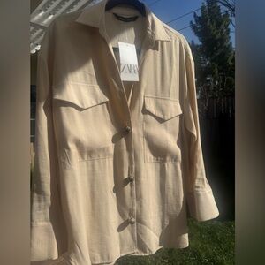 Zara Light Tan Button-Up Shirt